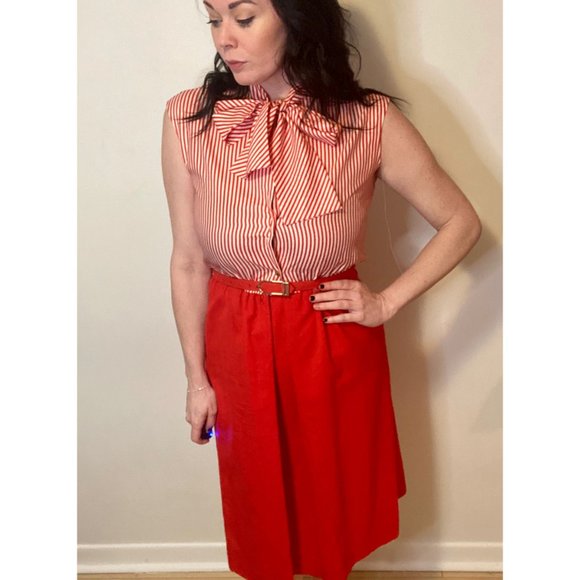 Vintage Beeqe Red & White Stripe Belted Dress - Picture 7 of 8